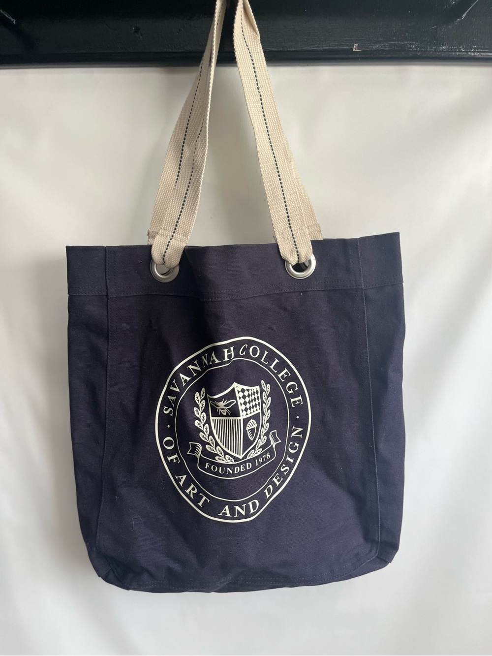 SCAD Navy Canvas Tote Bag with Cream Straps